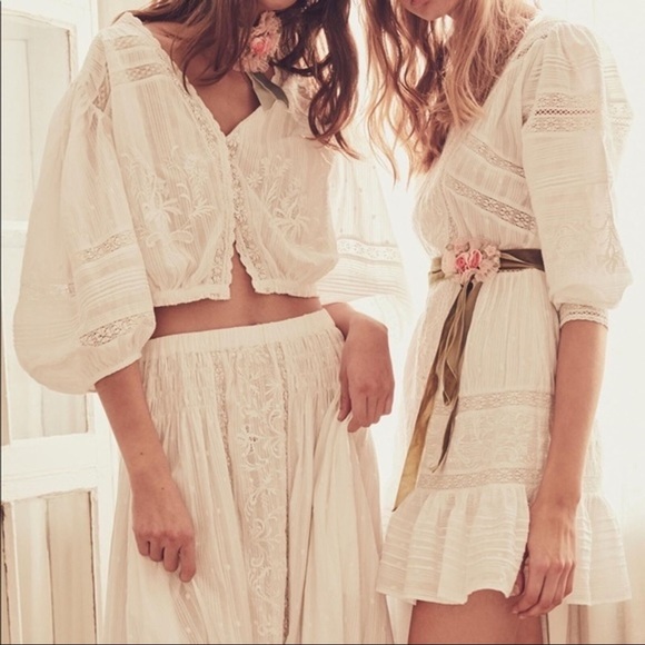 LOVESHACKFANCY Cheri Cream Eyelet Lace Dress - Picture 4 of 8